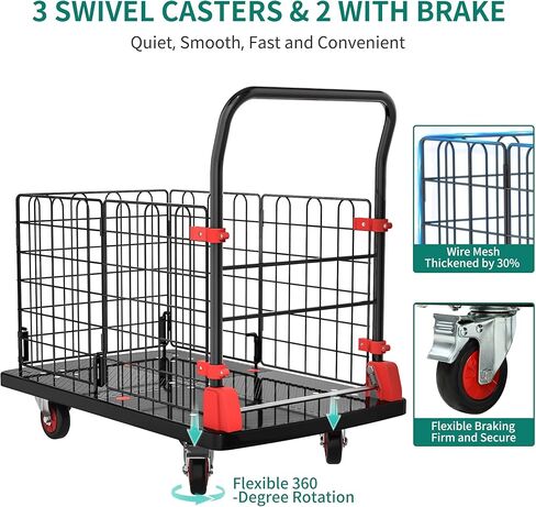 YITAHOME Platform Truck Cart with Cage, 36 x 24 in 1000LBS Capacity Folding Cart with Wheels,Heavy Duty Hand Moving Cart,Foldable Dolly Cart with Basket for Warehouse Luggage Moving in Saudi Arabia