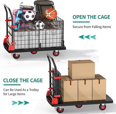YITAHOME Platform Truck Cart with Cage, 36 x 24 in 1000LBS Capacity Folding Cart with Wheels,Heavy Duty Hand Moving Cart,Foldable Dolly Cart with Basket for Warehouse Luggage Moving in Saudi Arabia