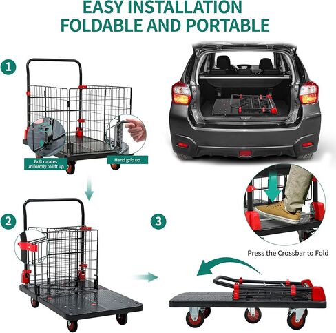 YITAHOME Platform Truck Cart with Cage, 36 x 24 in 1000LBS Capacity Folding Cart with Wheels,Heavy Duty Hand Moving Cart,Foldable Dolly Cart with Basket for Warehouse Luggage Moving in Saudi Arabia