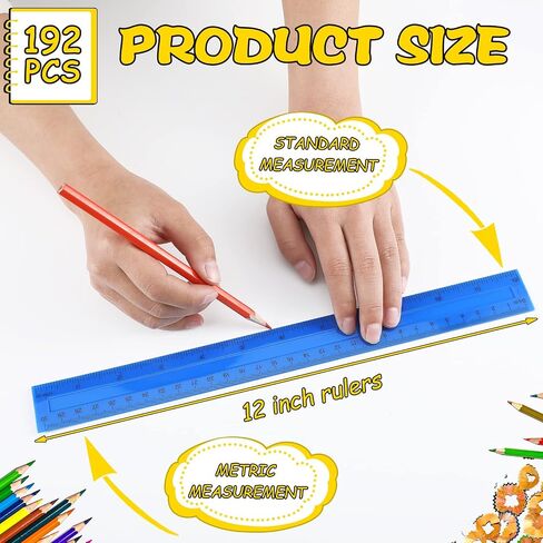 192 Pack Clear Color Rulers Bulk for Classroom Kids Rulers Bulk Back to School Supplies Transparent Colorful Ruler with Inches and Centimeters 8 Colors Metric Rulers for School Home Office (6 Inch) in Saudi Arabia