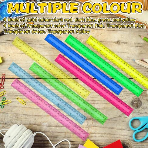 192 Pack Clear Color Rulers Bulk for Classroom Kids Rulers Bulk Back to School Supplies Transparent Colorful Ruler with Inches and Centimeters 8 Colors Metric Rulers for School Home Office (6 Inch) in Saudi Arabia