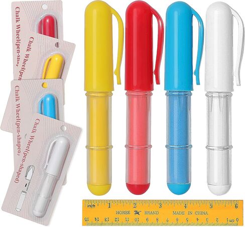 Fabric Chalk Markers for Sewing,Quilting,Crafting|Erasable Tailor Chalk|Work on Various Fabrics|Dosing Wheel Drawing Intricate Patterns Precise Lines-Per Pack(Red,Yellow,Blue,White and 1Ruler) in Saudi Arabia