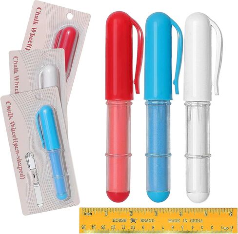 Fabric Chalk Markers for Sewing,Quilting,Crafting|Erasable Tailor Chalk|Work on Various Fabrics|Dosing Wheel Drawing Intricate Patterns Precise Lines-Per Pack(Red,Yellow,Blue,White and 1Ruler) in Saudi Arabia