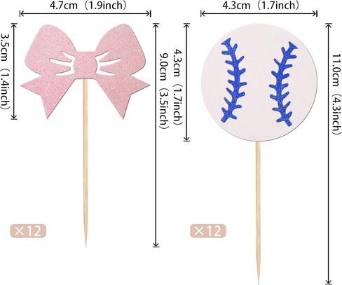 24 PCS Baseballs or Bows Cupcake Toppers Glitter Gender Reveal Cupcake Picks for Boy or Girl Theme Baby Shower Boys Girls Birthday Party Cake Decorations Supplies in Saudi Arabia