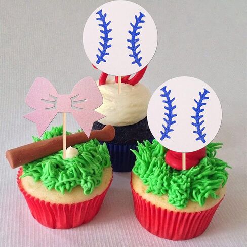 24 PCS Baseballs or Bows Cupcake Toppers Glitter Gender Reveal Cupcake Picks for Boy or Girl Theme Baby Shower Boys Girls Birthday Party Cake Decorations Supplies in Saudi Arabia