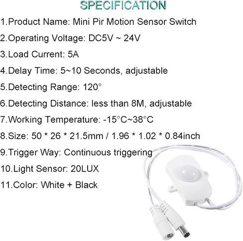 2 قطعة Mini Pir LED Motion Sensor DC 12v-24v 5A PIR مفتاح إضاءة مستشعر الحركة المنشط مع موصلات طاقة تيار مستمر ذكر وأنثى لشريط LED الخفيف in Saudi Arabia