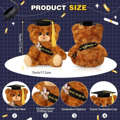 Sotiff 8 Pcs Graduation Plush Bear Bulk 7 Inch Stuffed Animal Bear with Graduation Hat and Diploma Graduation Gift for Friend Relatives 2024 Preschool College High School Graduation Party(Black) in Saudi Arabia