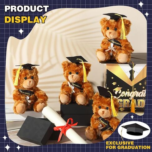 Sotiff 8 Pcs Graduation Plush Bear Bulk 7 Inch Stuffed Animal Bear with Graduation Hat and Diploma Graduation Gift for Friend Relatives 2024 Preschool College High School Graduation Party(Black) in Saudi Arabia