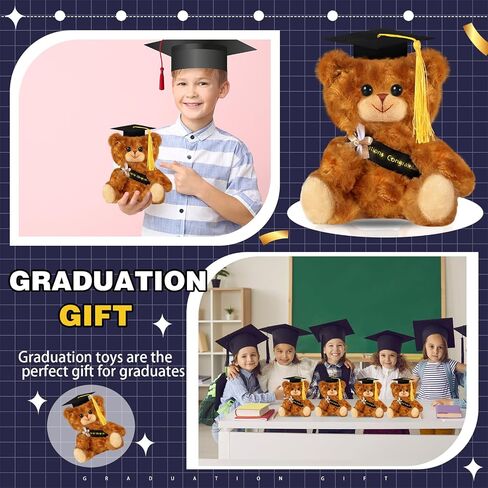 Sotiff 8 Pcs Graduation Plush Bear Bulk 7 Inch Stuffed Animal Bear with Graduation Hat and Diploma Graduation Gift for Friend Relatives 2024 Preschool College High School Graduation Party(Black) in Saudi Arabia