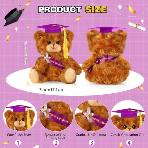 Sotiff 8 Pcs Graduation Plush Bear Bulk 7 Inch Stuffed Animal Bear with Graduation Hat and Diploma Graduation Gift for Friend Relatives 2024 Preschool College High School Graduation Party(Black) in Saudi Arabia
