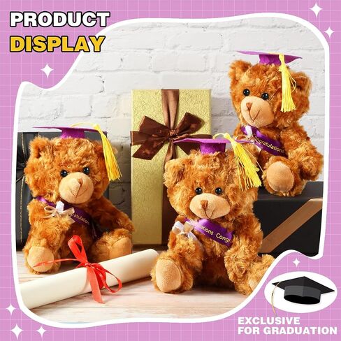 Sotiff 8 Pcs Graduation Plush Bear Bulk 7 Inch Stuffed Animal Bear with Graduation Hat and Diploma Graduation Gift for Friend Relatives 2024 Preschool College High School Graduation Party(Black) in Saudi Arabia