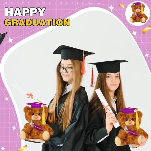Sotiff 8 Pcs Graduation Plush Bear Bulk 7 Inch Stuffed Animal Bear with Graduation Hat and Diploma Graduation Gift for Friend Relatives 2024 Preschool College High School Graduation Party(Black) in Saudi Arabia