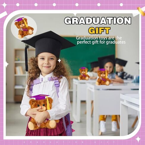 Sotiff 8 Pcs Graduation Plush Bear Bulk 7 Inch Stuffed Animal Bear with Graduation Hat and Diploma Graduation Gift for Friend Relatives 2024 Preschool College High School Graduation Party(Black) in Saudi Arabia