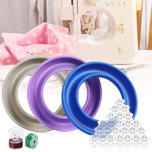 Neatbuddy 3 Pack Bobbin Holders, Silicone Bobbin Rings, Different Color Sewing Machine Bobbin Organizer and 24 Transparent Bobbins for Daily Sewing Supplies(Green & Rose& Blue) in Saudi Arabia