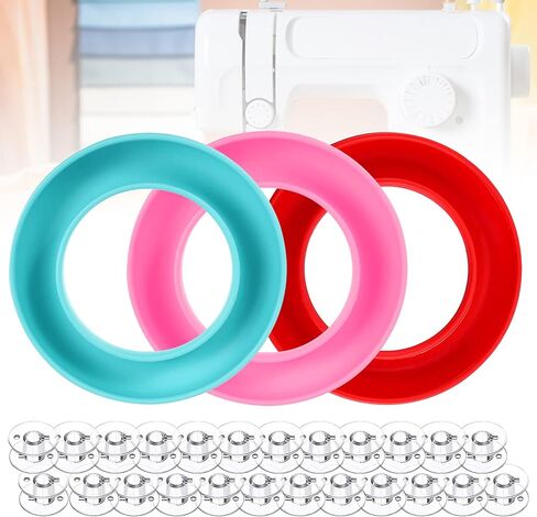 Neatbuddy 3 Pack Bobbin Holders, Silicone Bobbin Rings, Different Color Sewing Machine Bobbin Organizer and 24 Transparent Bobbins for Daily Sewing Supplies(Green & Rose& Blue) in Kuwait