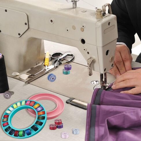 Neatbuddy 3 Pack Bobbin Holders, Silicone Bobbin Rings, Different Color Sewing Machine Bobbin Organizer and 24 Transparent Bobbins for Daily Sewing Supplies(Green & Rose& Blue) in Kuwait