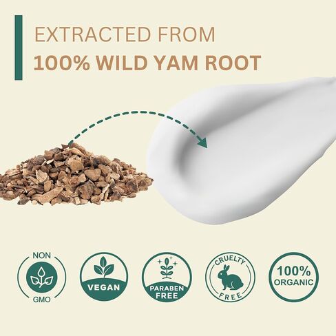 Organic Wild Yam Cream for Hormone Balance & PMS - Menopause Relief Plant Derived Topical Cream for Hot Flashes, Menstrual Cramps & Night Sweats - Made In The USA in Saudi Arabia