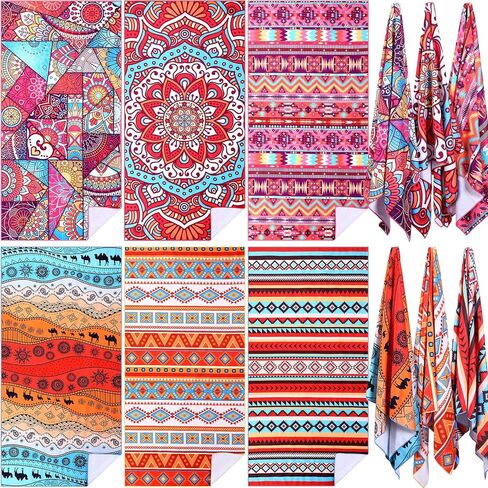 6 Pack Microfiber Beach Towels Oversized Lightweight Boho Beach Towel for Adults 71 x 35 inch XL Beach Blanket Thin Sand Free Towels Quick Dry Swim Towel Pool Towels for Travel Camping in Saudi Arabia