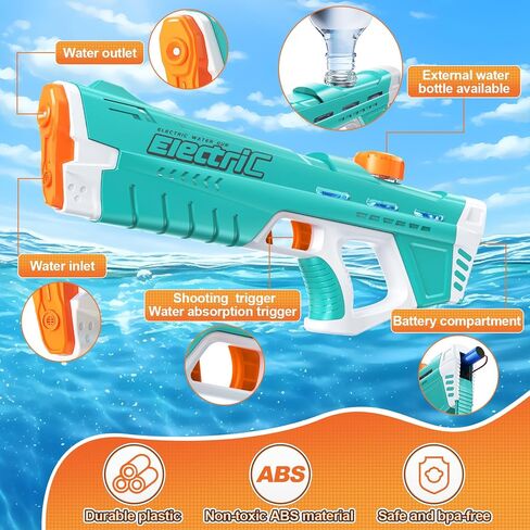 Electric Water Gun for Kids & Adults, Automatic Suction Water Gun with up to 35 Ft Long Range, Summer Outdoor Squirt Gun Toys for Boys Girls Swimming Pool Party Beach Activity (Green) in Kuwait