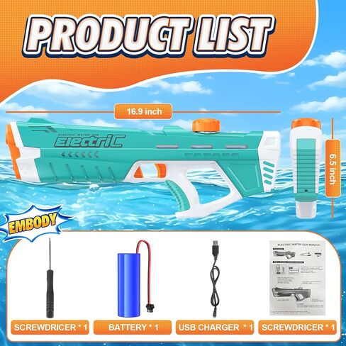 Electric Water Gun for Kids & Adults, Automatic Suction Water Gun with up to 35 Ft Long Range, Summer Outdoor Squirt Gun Toys for Boys Girls Swimming Pool Party Beach Activity (Green) in Kuwait