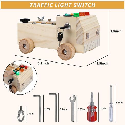 لعبة تعليمية DIY لعبة سيارة خشبية خفيفة LED تلعب في أي وقت، وفي أي مكان، ألعاب مونتيسوري الحسية الخشبية لعمر 3 سنوات فما فوق، ألعاب حسية للأطفال، ألعاب تبديل الضوء، ألعاب سيارات خشبية، هدايا أدوات البناء للأطفال in Kuwait