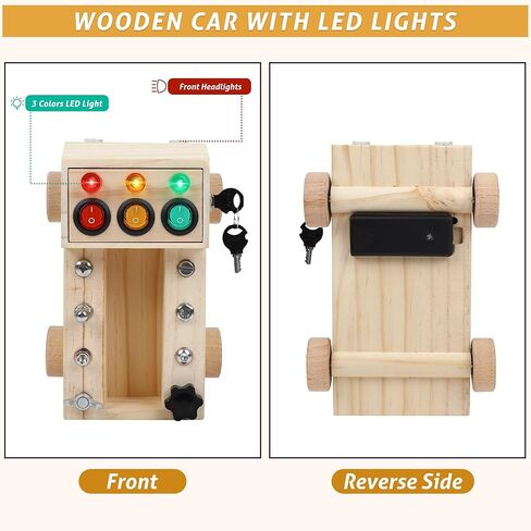 لعبة تعليمية DIY لعبة سيارة خشبية خفيفة LED تلعب في أي وقت، وفي أي مكان، ألعاب مونتيسوري الحسية الخشبية لعمر 3 سنوات فما فوق، ألعاب حسية للأطفال، ألعاب تبديل الضوء، ألعاب سيارات خشبية، هدايا أدوات البناء للأطفال in Kuwait