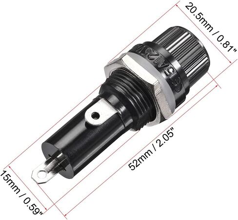 uxcell 15mm Thread Screw Cap Panel Mounted 6x30mm Fuse Holder AC 125V/15A 250V/10A Black 4Pcs in Saudi Arabia