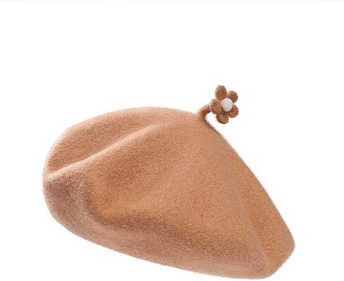 Solid Color Beret Wool French Beanie Women Teens Cap Individual Handmade Flower Hat in Saudi Arabia