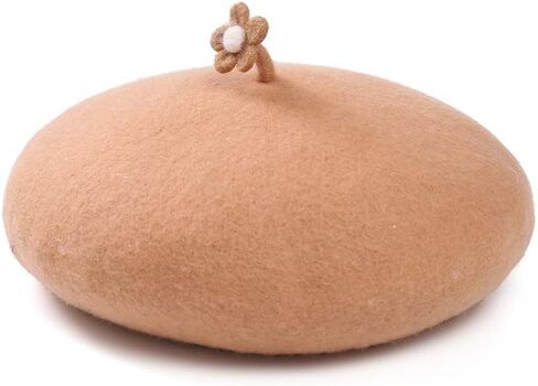 Solid Color Beret Wool French Beanie Women Teens Cap Individual Handmade Flower Hat in Saudi Arabia