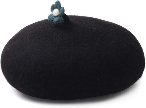 Solid Color Beret Wool French Beanie Women Teens Cap Individual Handmade Flower Hat in Saudi Arabia