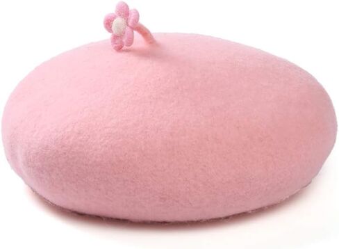 Solid Color Beret Wool French Beanie Women Teens Cap Individual Handmade Flower Hat in Saudi Arabia