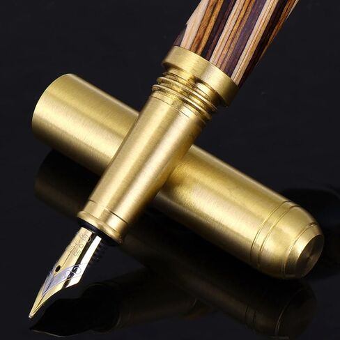 Luxury Wooden Fountain Pen Set, Fine Nib Brass Wood Fountain Pen with 12 Ink Cartridges Vintage Handmade Fountain Pen Retro Writing Pens for Gift Journaling Office Supplies in Saudi Arabia