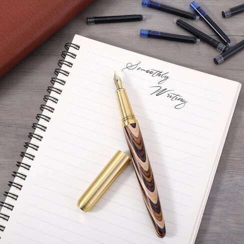 Luxury Wooden Fountain Pen Set, Fine Nib Brass Wood Fountain Pen with 12 Ink Cartridges Vintage Handmade Fountain Pen Retro Writing Pens for Gift Journaling Office Supplies in Saudi Arabia
