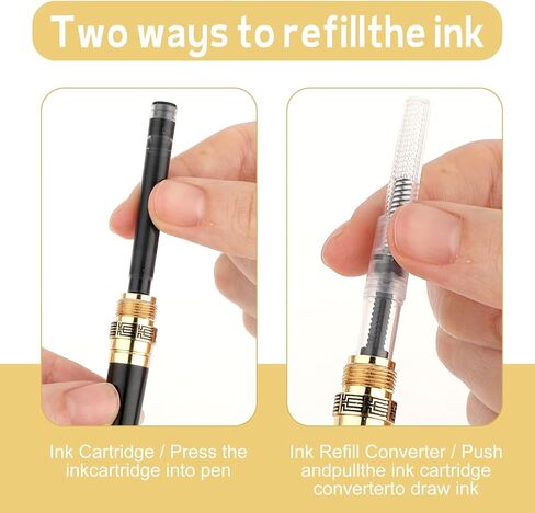 Luxury Metal Fountain Pen Set, Fine Nib Stainless Steel Heavy Duty Fountain Pens with 10 Count 2.6mm Black Cartridge Business Pen Smooth Writing Calligraphy Pen for Office School Supplies Gift in Saudi Arabia