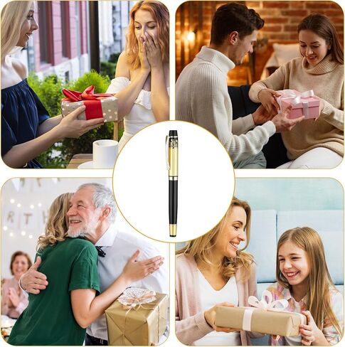 Luxury Metal Fountain Pen Set, Fine Nib Stainless Steel Heavy Duty Fountain Pens with 10 Count 2.6mm Black Cartridge Business Pen Smooth Writing Calligraphy Pen for Office School Supplies Gift in Saudi Arabia