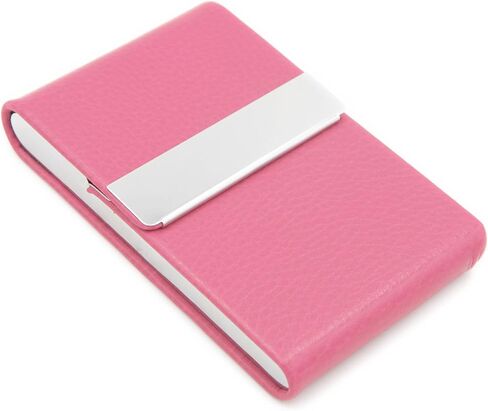 Business Card Holder PU Leather Business Card Case with Magnetic Clasp Pocket RFID Blocking Business Card Organizer Business Card Wallet Metal Name Card Holder - Blue in Saudi Arabia