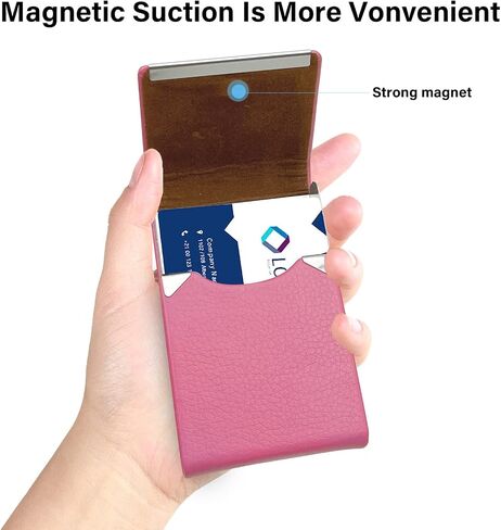 Business Card Holder PU Leather Business Card Case with Magnetic Clasp Pocket RFID Blocking Business Card Organizer Business Card Wallet Metal Name Card Holder - Blue in Saudi Arabia