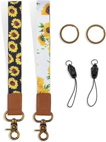 2 Pack Vibrant Sunflower Wrist Lanyard for Men & Women,Wristlet Strap with Key Rings for Keys and ID Badge Holder in Saudi Arabia