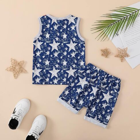 Noubeau 4th of July Toddler Boys Outfits American Flag Tank Tops Patriotic T-Shirts Tees Star Pocket Drawstring Shorts in Saudi Arabia