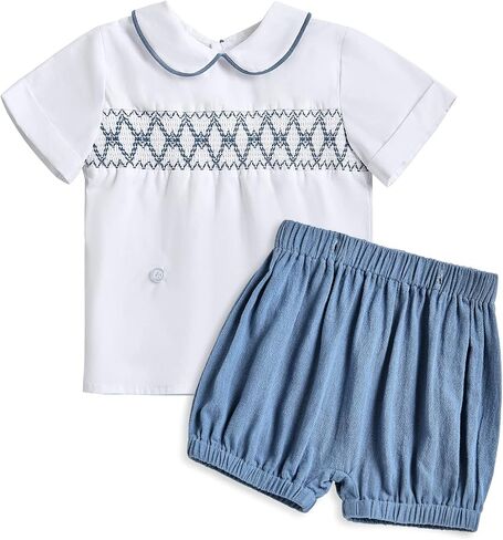 Booulfi Toddler Boy Clothes Baby Boy Summer Outfits Short Sets White Dress Shirt Shorts Baby Boys' Clothing Sets 3 Months- 5T in Saudi Arabia