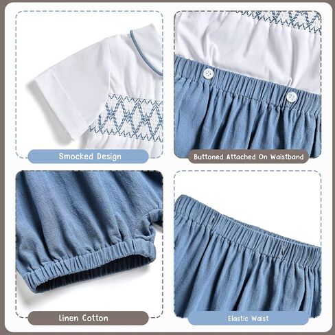 Booulfi Toddler Boy Clothes Baby Boy Summer Outfits Short Sets White Dress Shirt Shorts Baby Boys' Clothing Sets 3 Months- 5T in Saudi Arabia