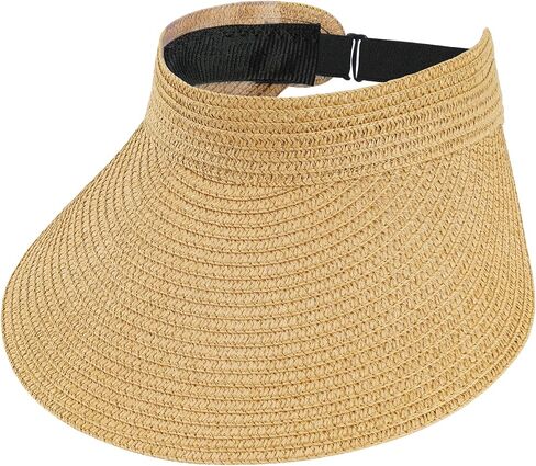 Straw Sun Visors Womens, Ponytail Beach Straw Visor, Packable Summer Sun Hats for Women Travel Khaki in Saudi Arabia
