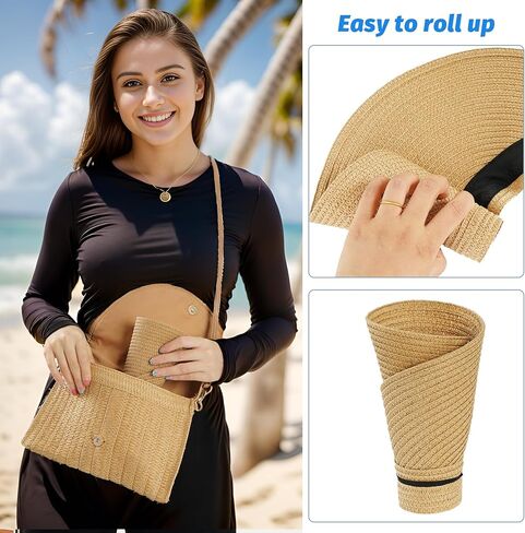 Straw Sun Visors Womens, Ponytail Beach Straw Visor, Packable Summer Sun Hats for Women Travel Khaki in Saudi Arabia