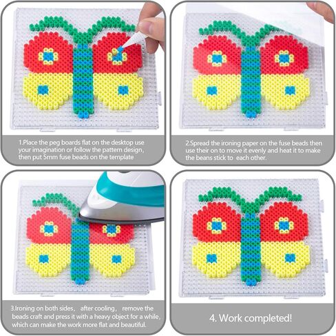 مجموعة ألواح Pegboard الشفافة من Perler، 4 عبوات من ألواح Pegboard البلاستيكية الشفافة الكبيرة، وألواح Pegboard من خرز الصمامات لخرز Perler بما في ذلك 5 قطع أنماط ملونة، و4 ملاقط و4 أوراق كي in Kuwait