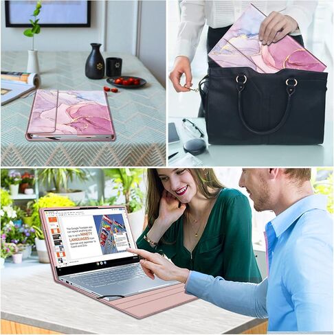 حافظة Fintie Sleeve لجهاز ASUS Chromebook Flip C433TA / ASUS Chromebook C425 / Lenovo Yoga Slim 7 14IIL05 / Dell Latitude 7410 7420 - غطاء كتاب من جلد البولي يوريثان الفاخر، رخام لامع in Saudi Arabia