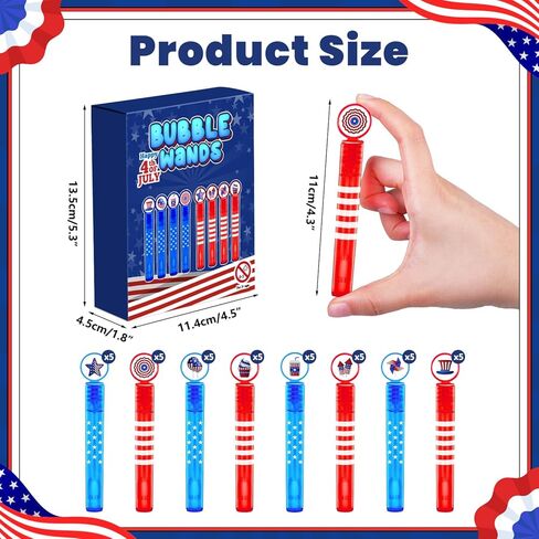 MOVINPE 40 قطعة من عصا الفقاعات الصغيرة في الرابع من يوليو، 8 أنماط من هدايا حفلات الفقاعات للأطفال، فقاعات وطنية حمراء وبيضاء وزرقاء ويوم الاستقلال وديكورات وطنية للفتيات والأولاد والأطفال (أحمر أبيض أزرق) in Kuwait