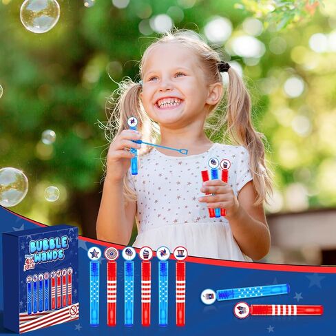 MOVINPE 40 قطعة من عصا الفقاعات الصغيرة في الرابع من يوليو، 8 أنماط من هدايا حفلات الفقاعات للأطفال، فقاعات وطنية حمراء وبيضاء وزرقاء ويوم الاستقلال وديكورات وطنية للفتيات والأولاد والأطفال (أحمر أبيض أزرق) in Kuwait
