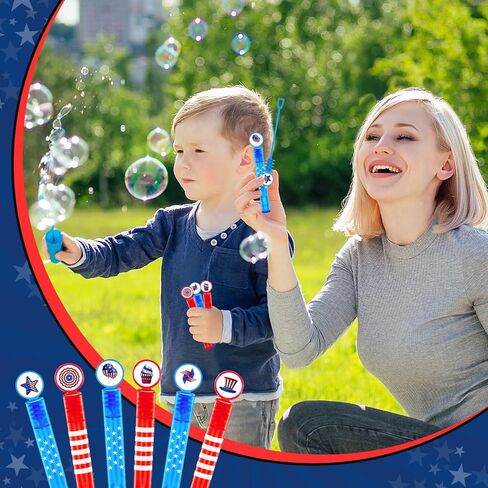 MOVINPE 40 قطعة من عصا الفقاعات الصغيرة في الرابع من يوليو، 8 أنماط من هدايا حفلات الفقاعات للأطفال، فقاعات وطنية حمراء وبيضاء وزرقاء ويوم الاستقلال وديكورات وطنية للفتيات والأولاد والأطفال (أحمر أبيض أزرق) in Kuwait
