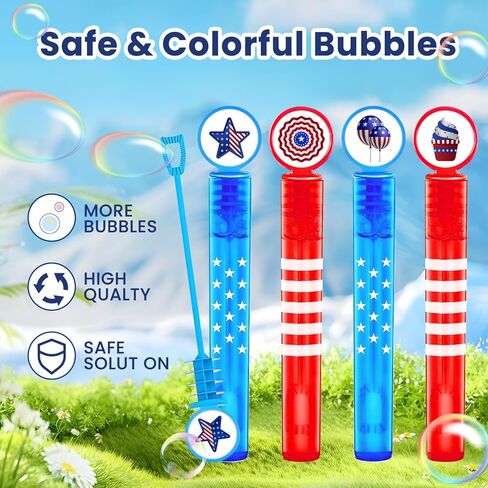 MOVINPE 40 قطعة من عصا الفقاعات الصغيرة في الرابع من يوليو، 8 أنماط من هدايا حفلات الفقاعات للأطفال، فقاعات وطنية حمراء وبيضاء وزرقاء ويوم الاستقلال وديكورات وطنية للفتيات والأولاد والأطفال (أحمر أبيض أزرق) in Kuwait