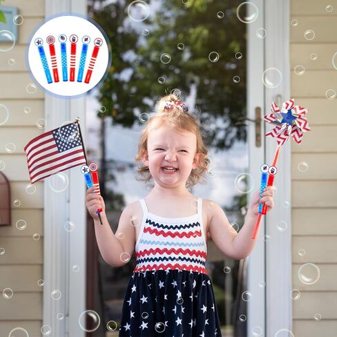 MOVINPE 40 قطعة من عصا الفقاعات الصغيرة في الرابع من يوليو، 8 أنماط من هدايا حفلات الفقاعات للأطفال، فقاعات وطنية حمراء وبيضاء وزرقاء ويوم الاستقلال وديكورات وطنية للفتيات والأولاد والأطفال (أحمر أبيض أزرق) in Kuwait